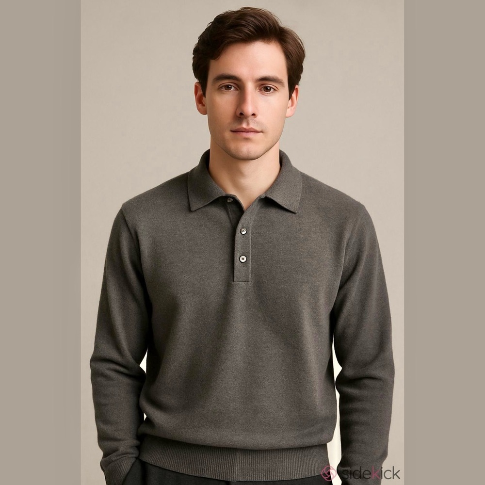 VTG Gianni Versace Taupe Brown Cashmere Wool Silk Blend Polo Sweater Size 54 / L